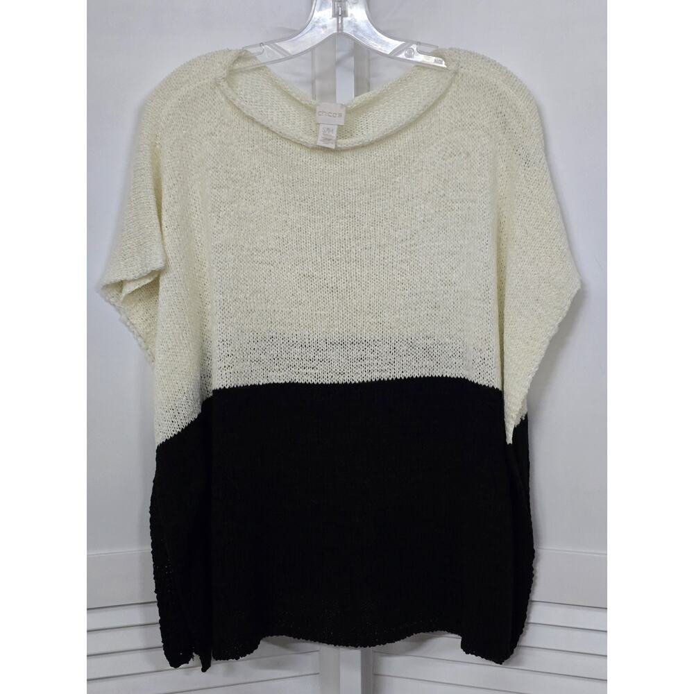 Chico's Poncho Sweater Size S/M NEW $99 Colorblock Black White Benita Body